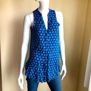 Anthropologie Maeve Blue sleeveless top pink trim